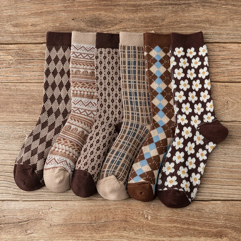 

1 Pair Harajuku Vintage Socks Japanese College Style Diamond Pattern Argyle Knitting Socks