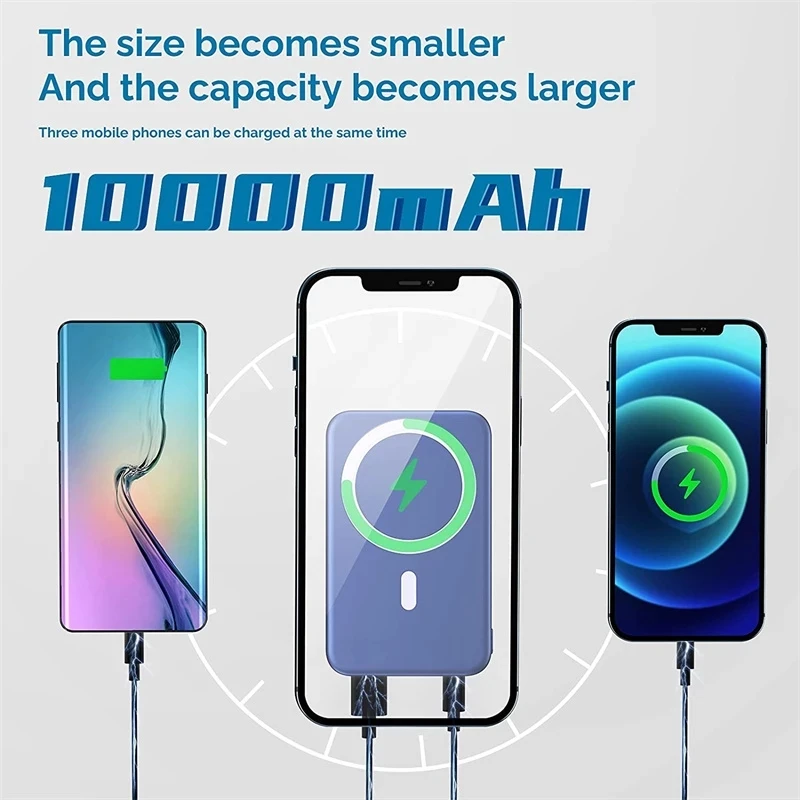 Magsafe-Batería Externa auxiliar de 15W, cargador inalámbrico para apple iphone 12promax mini, 10000mAh, Xiaomi - Imagen 4