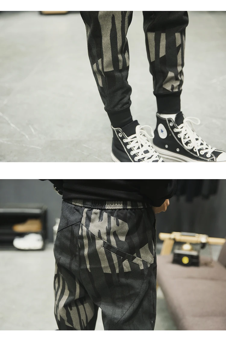 Lente повседневные джинсы Broek Japan Stijl Onregelmatige камуфляжные джинсы Heren Mode Losse Большие размеры джинсы Harembroek средней длины
