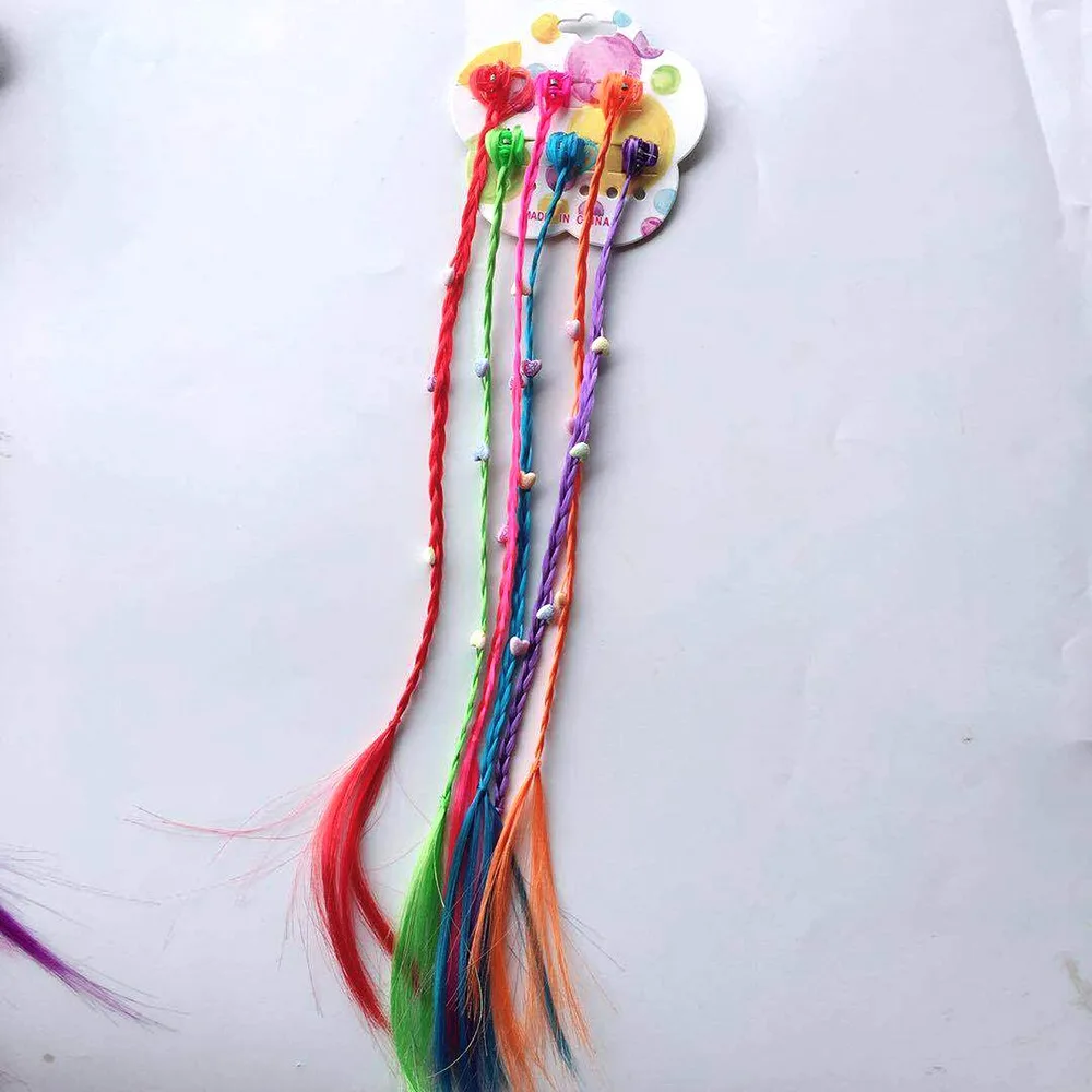 6 шт./лот; Разноцветные парики хвостик волос орнамент Заколка-краб со Заколки для волос косы, Головные уборы для Детские волосы для девочек Аксессуары - Цвет: 02
