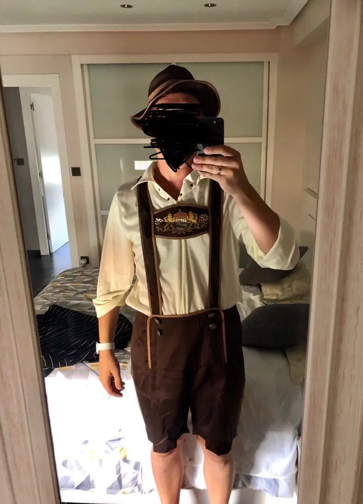 Oktoberfest Beer Costume Set - Bavarian Outfit Shirt, Lederhosen, Hat - Size M-3XL image 4