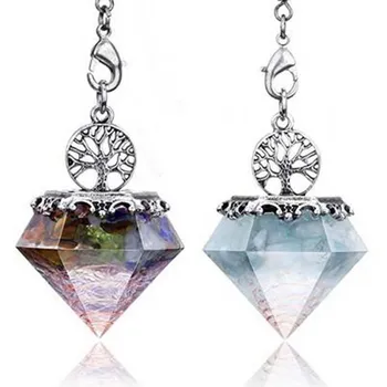 KFT Natural Crystal Stone Orgonite Orgone Hexagonal Pyramid Tree of Life Stone Pendant Pendulum Chain For Energy Amulet Jewelry