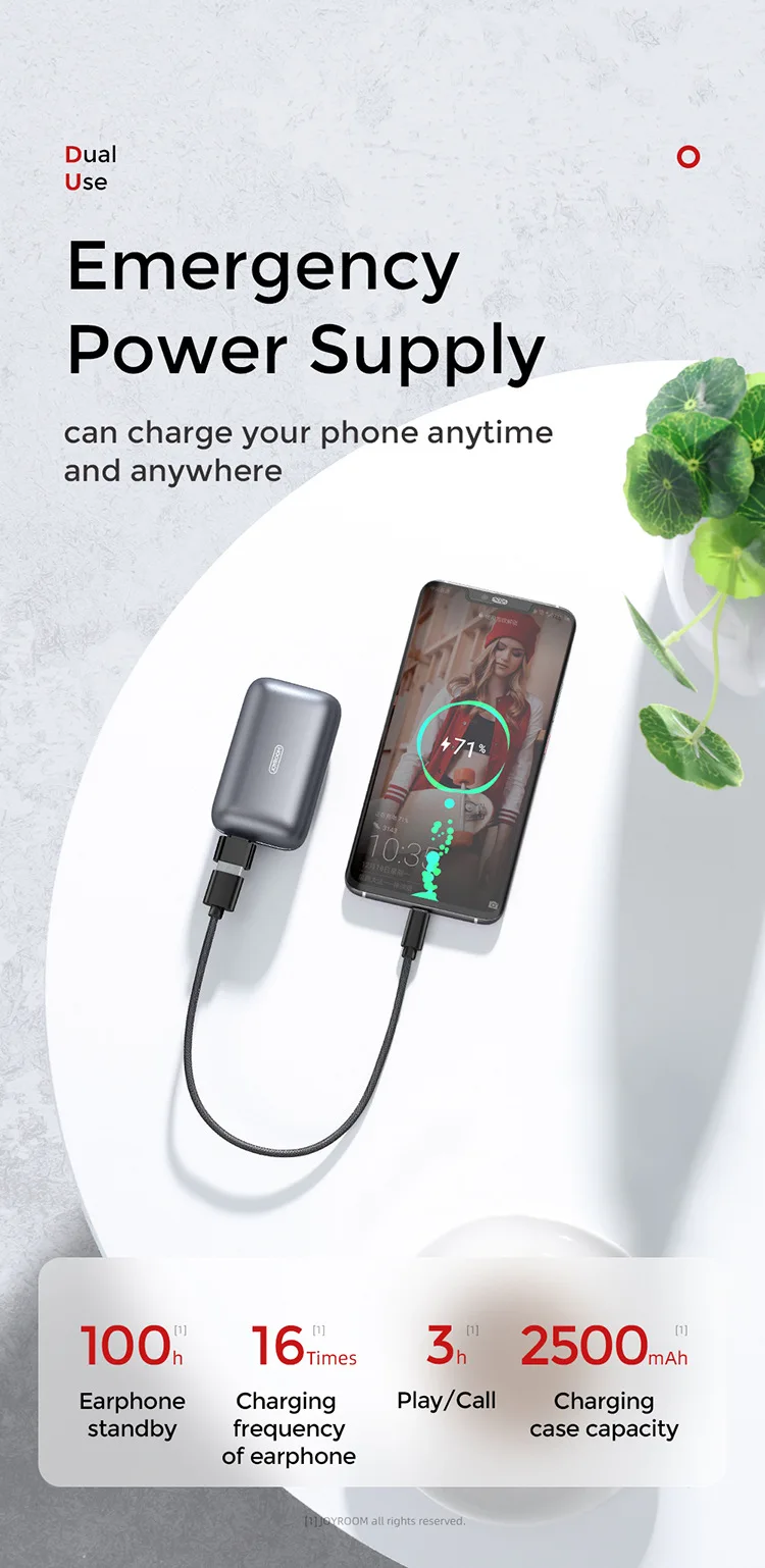 Joyroom T07 цельнометаллическая TWS Bluetooth гарнитура Зарядка сокровище интеллектуальное сенсорное управление продукт