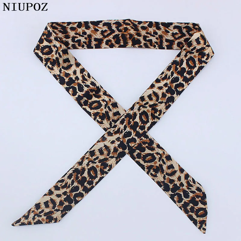 100 colors Emulation Silk Leopard Small Bag Handle headband Scarf Women Fashion Luxury Brand Hair Tie Ribbon Scarf