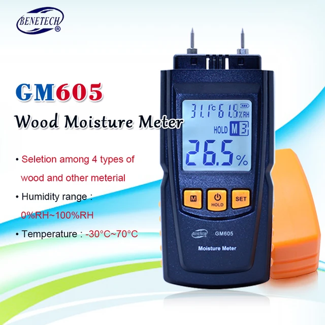 No-branded Wood Moisture Meter GM605 Detachable Wood Moisture Meter Humidity Tester Timber Damp Detector Portable Wood Moisture Meter LCD Display LYFTLKJ 