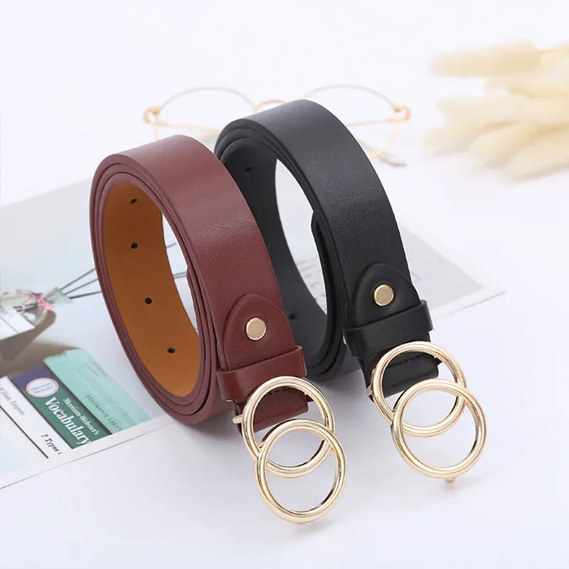 Double round buckle women's leisure belt for various occasions