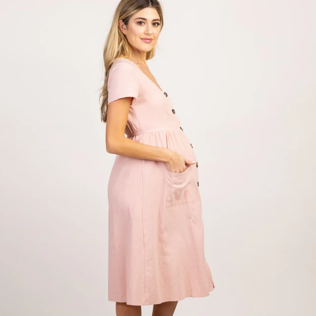 Fashion Woman Summer Loose Pocket Casual Long Maternity Dress 3
