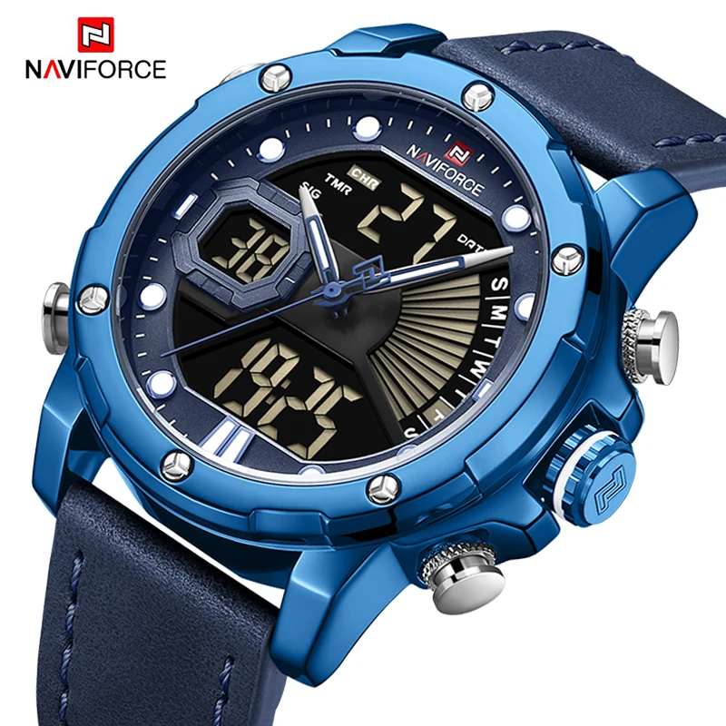 Роскошные мужские часы NAVIFORCE цифровые спортивные военные кварцевые наручные