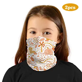 

2pcs Kids Neck Scarf Gaiter Sun Mask Dinosaur Print Protection Face Coverage Tube Mask Neck Warmer Face Scarf Scarvers Facemask
