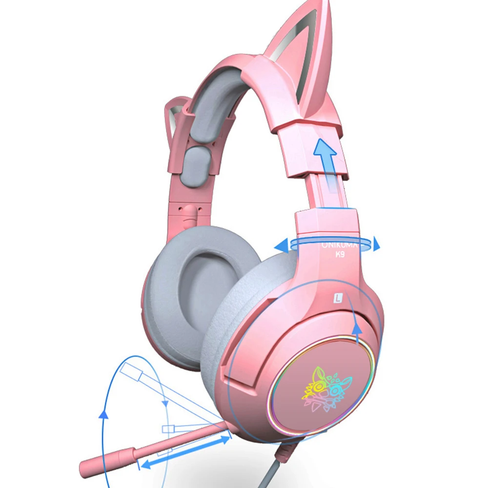 Rgb Gaming 7.1 Fones de Ouvido Estéreo Rosa Fone de Ouvido Removível Gato com Fio Usb com Microfone Redução Ruído para Ps4 Xbox Uma Menina Bonito - Image 2