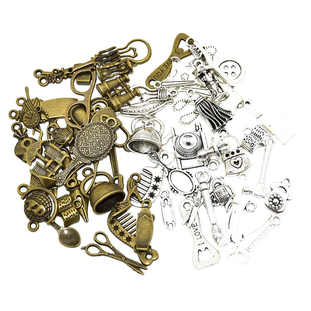 30pcs Metal Mixed Charms DIY Vintage Alloy Charms Bulk Bracelet Pendant  Necklace Accessories For Jewelry Making Findings