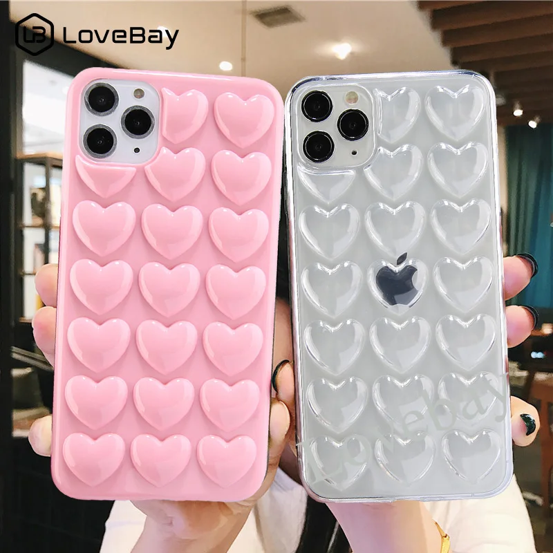 Lovebay 3D Love Heart чехол для телефона для iPhone 11 Pro X XR XS Max 7 8 6 6s Plus карамельный цвет с ремешком из мягкого ТПУ