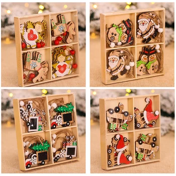 

12PCS Christmas Tree Decorations Wooden Pendants Christmas Hanging Ornaments DIY Wood Crafts Kids Gift Home Party Decoration