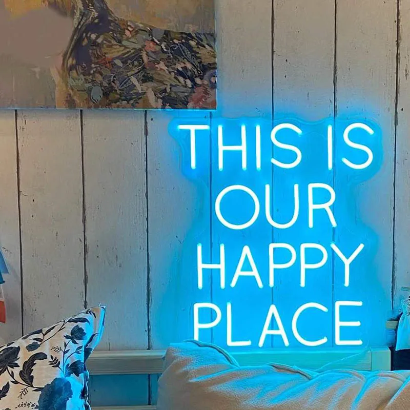 

Эстетическая Милая надпись «The Is Our Happy Place», светодиодная неоновая вывеска, индивидуальный декор, акриловая подсветка для магазина, милый подарок для дома, Настенный декор для комнаты