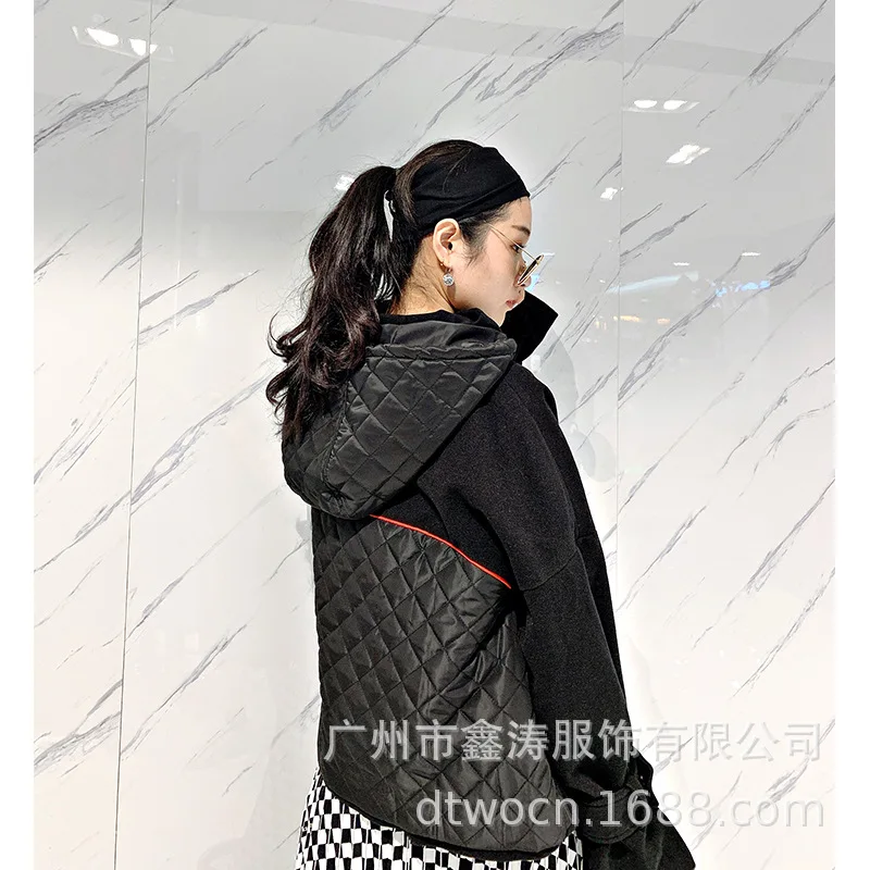 

DX2 Origional Design Women's 2019 Autumn And Winter New Products Loose-Fit Slimming Contrast Color Cotton Coat Casual Coat 95171