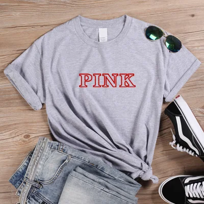 Бренд ONSEME, розовая Женская футболка с буквенным принтом и круглым вырезом, летняя классная забавная футболка, женская одежда, футболка, женские топы, футболки, Q-41 - Цвет: Gray-Red