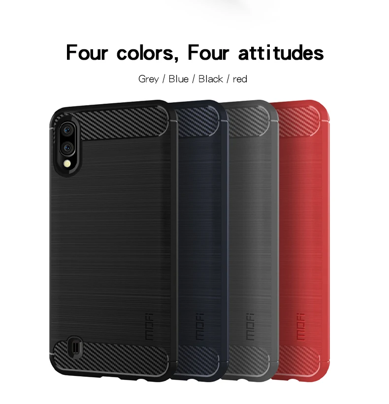 Mofi Phone Case For Samsung Galaxy M10 Carbon Fiber Soft TPU Silicone Brushed Anti-Skid Back Cover Case For Samsung Galaxy M20
