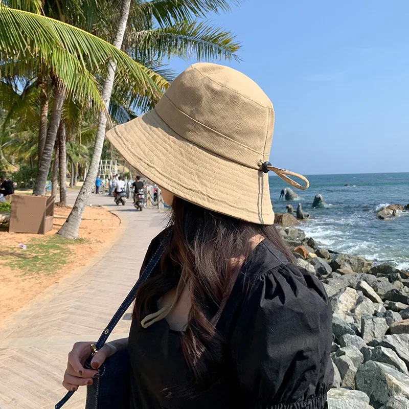 

Панама на шнуровке для мужчин и женщин, однотонная шляпа в стиле хип-хоп, Пляжная шапка от солнца, для рыбалки, в стиле унисекс, черная белая