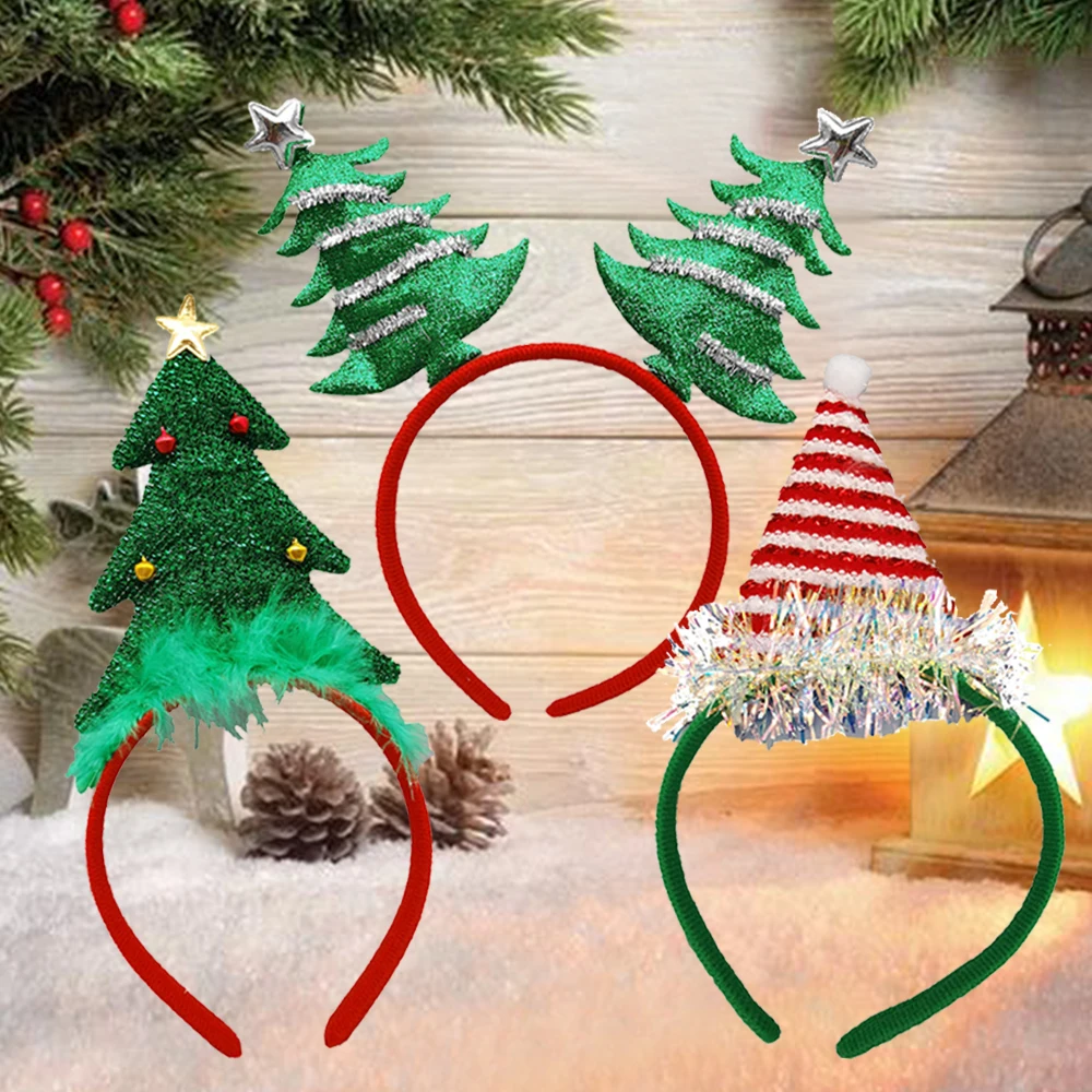 Glitter Christmas Tree Shape Hairband Wash Face Hair Holder Christmas Decorations Costumes Headband New Year Kids Gifts Navidad