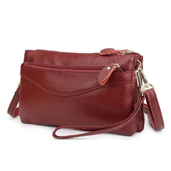 

Women Soft Genuine Leather Clutch Bag Double Zip Crossbody Bag Korean Fashion Casual Small Women Messenger Bags