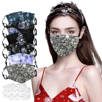 

Personal Crystal Face Mask Bling Glitter Reusable Masks for Protection Filter Anti-dust Washable Unisex Breathable Mouth Cap