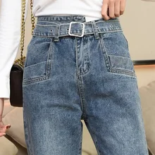 Женские джинсы с высокой талией новые корейские свободные шаровары джинсы для женщин в стиле бойфренд размера плюс
