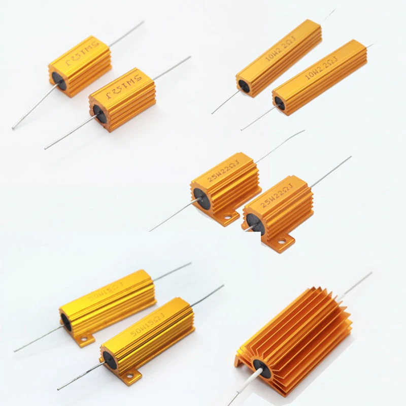 1 шт желтого металла 50 Вт Алюминий Мощность металлический корпус проволочный резистор 0,5 1 1,5 2,2 3,3 4,7 6,8 8,2 10 12 15 ohm 50W