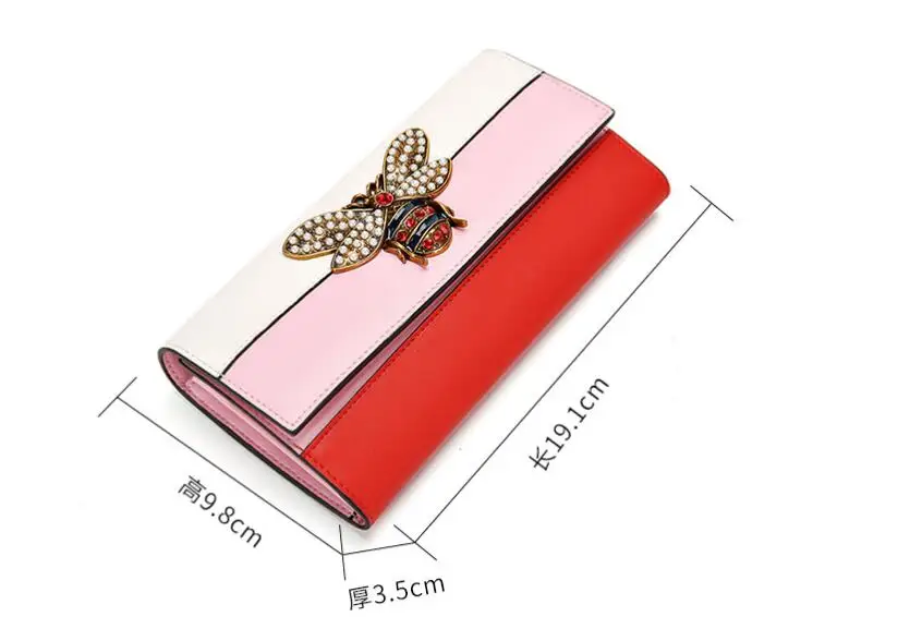 Женский дизайнерский кошелек из натуральной кожи известных брендов Пчелка кошелек Дамский Длинный кожаный кошелек роскошная женская Трехцветная сумка