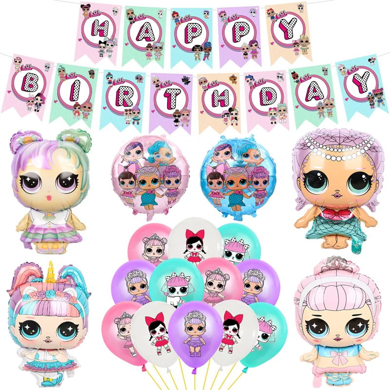 Surprised Princess Balloons Pink Big Eye Latex Ballons Party LOLS Girl Decoration Happy Birthday Banner Baby Kid Cake Topper Toy |