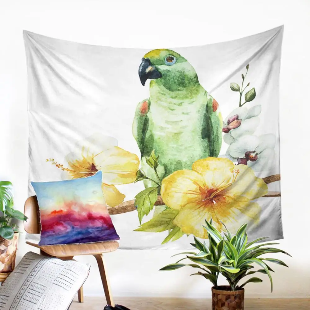 

Large Wall Tapestry Fabic High Quality Home Textiles Parrot Print Throw Rug European Style Decoration For Modern Home