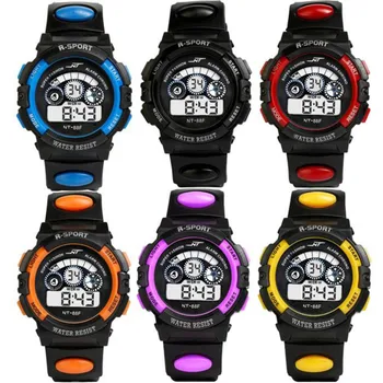 

Waterproof Mens Boy's Digital LED Quartz Alarm Date Sports Wrist Watch Candy Color Silicone Wrist Watch for Children Kids
