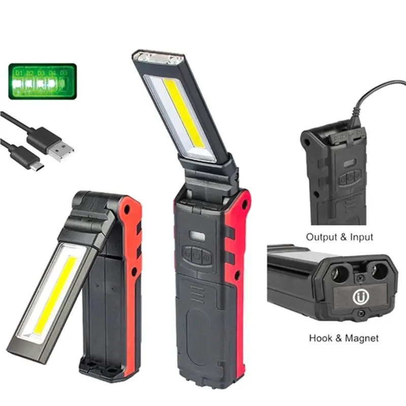 Супер яркий COB светодиодный рабочий светильник с магнитным основанием и крючком USB Перезаряжаемый фонарь с настройкой яркости D08F