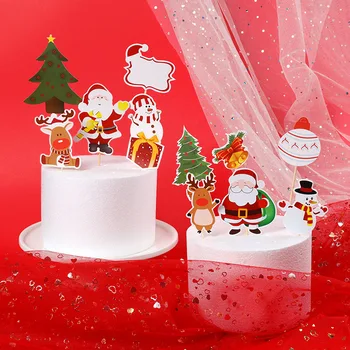 

6pcs Cartoon Cake Decoration Merry Christmas Cake Toppers Santa Claus Snowman Bear Cupcake Dessert XMAS Party Supplies