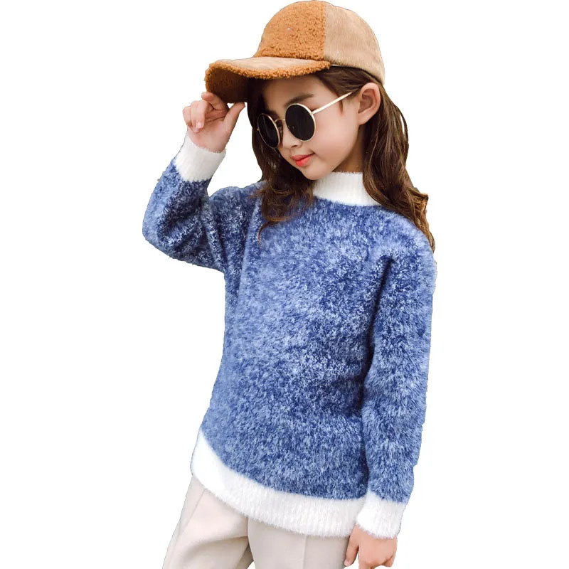 Бархатные свитера с круглым вырезом и длинными рукавами для девочек, одежда г., осенне-зимние вязаные пуловеры в стиле пэчворк, одежда Детский Повседневный свитер для девочек
