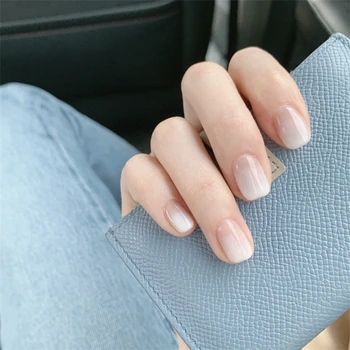 

Ins beautiful gradual cream white pure color false nails 24pcs Bride lady full nail tips short size cute fake nails Japanese