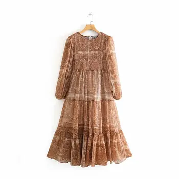 

Vintage Palace Style Super Hem Pleated Dress Chic Retro Floral Print Women Back Zipper Maxi Dresses Female Stylish Vestidos