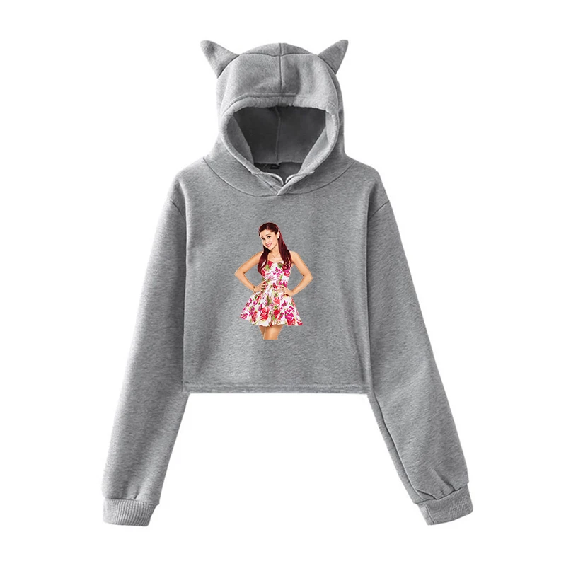 Kpop/одежда Ариана Гранде Harajuku, Женская толстовка, укороченный топ, худи, розовые толстовки для девочек-подростков, уличная одежда Harajuku, рубашка - Цвет: 902-13