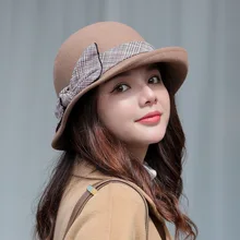 Elifashion, новинка, шерстяная шляпа в рыбацком стиле с бантом, Корейская, Британская, дикая, купольная, модная, для женщин, 4 цвета