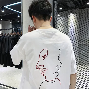 

ZHIJING Short-sleeved T-shirt Loose-Fit Pure Cotton Crew Neck Printed Half Sleeve Versatile Solid Color Youth Trend T-shirt