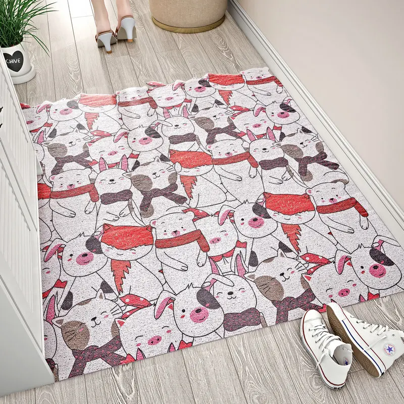 Customizable floor mats, home passage carpets, door dustproof floor mats, cartoon pattern PVC wire ring kitchen floor mats