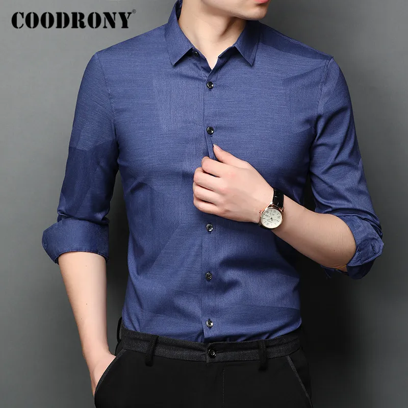 Рубашка COODRONY C6012 мужская с длинным рукавом модная блуза узором деловая
