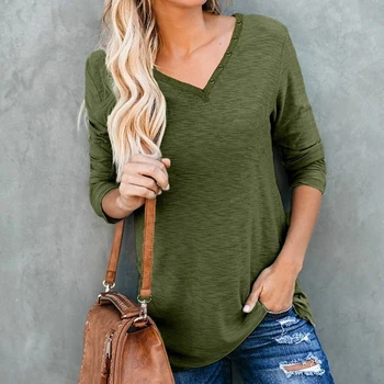 

100% Cotton T Shirt Women Long Sleeve Tshirt Female 2020 Spring Autumn Ladies Tops Tee Shirt Femme Plus Size 2XL Blue