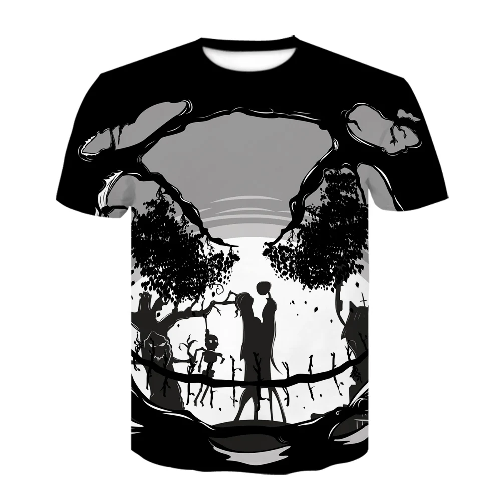 The Nightmare Before Christmas Jack Skellington Novelty Design 3D print T Shirt Round Neck Big Size summer black Short Sleeve | Мужская