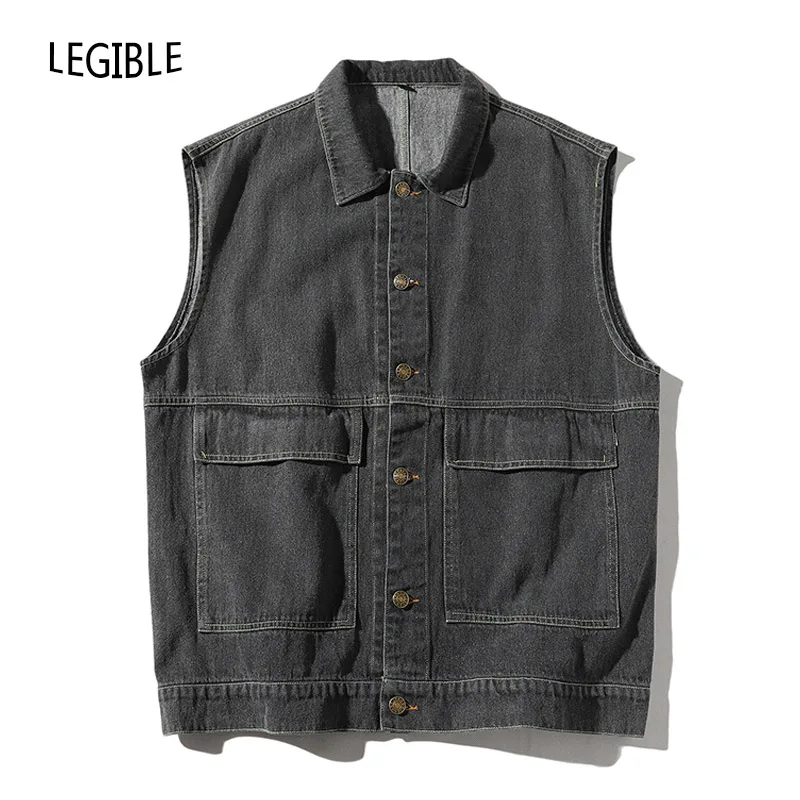 

LEGIBLE Hip Hop Vest Men Autumn New Fashion Casual Design Vest Sleeveless Jacket Men's Cowboy Vest Streetwear