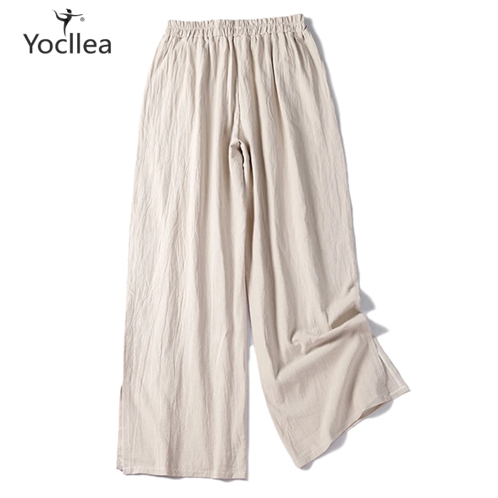 

Summer Pants Loose Cotton Linen wide Leg Pants High waist slim Side Slit Ankle-Length Pants Plus size Casual women Trousers