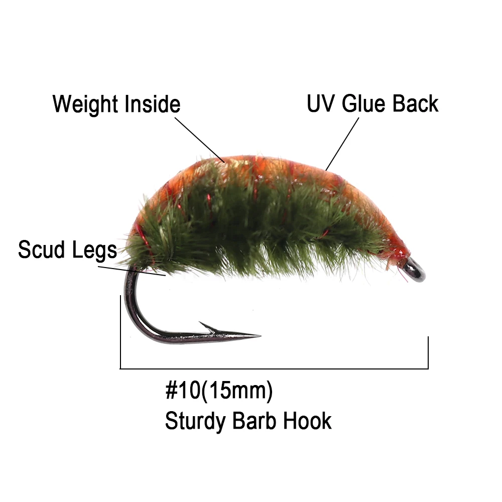 ICERIO 24pcs/Box Scud Bug Worm Nymphs Flies Barbed Hook Trout Fishing Carp Fly Lure Bait