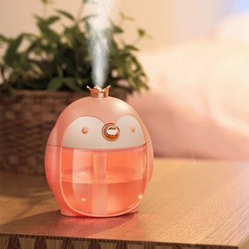 

Portable Ultrasonic Humidifier Cute Pet Penguin 300ML Air USB Aroma Essential Oil Diffuser with Color Night Lamp Pink