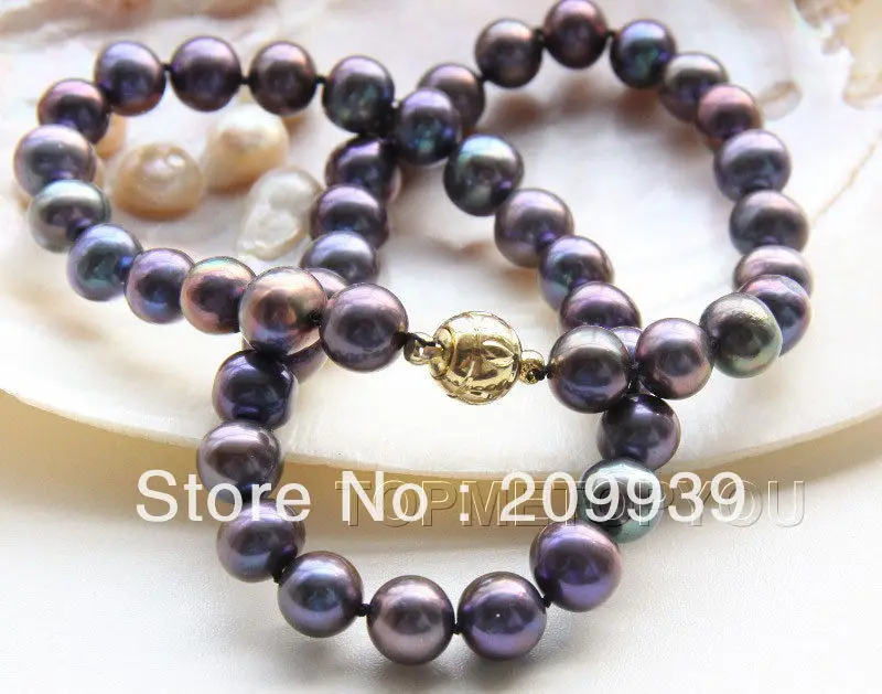 free shipping Natural 10mm rainbow-black freshwater pearls necklace
