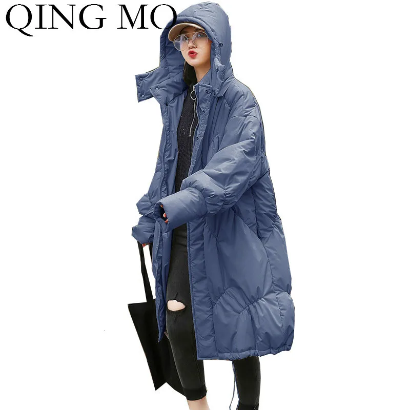 QING MO модное Брендовое зимнее женское Стеганое пальто 2019 Женское с капюшоном и