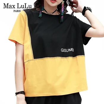 

Max LuLu 2020 Korean Fashion Streetwear Ladies Summer Patchwork Tee Shirts Women Cotton T-shirts Female Short Sleeve Casual Tops